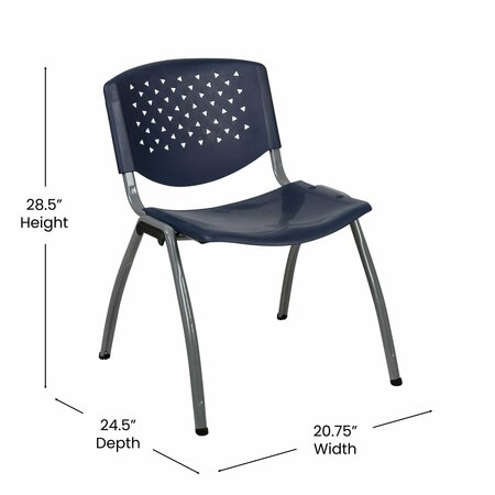 Flash Furniture HERCULES Series 5 Pack 880 lb. Capacity Navy Plastic Stack Chair with Titanium Gray Powder Coated Frame 5-RUT-F01A-NY-GG